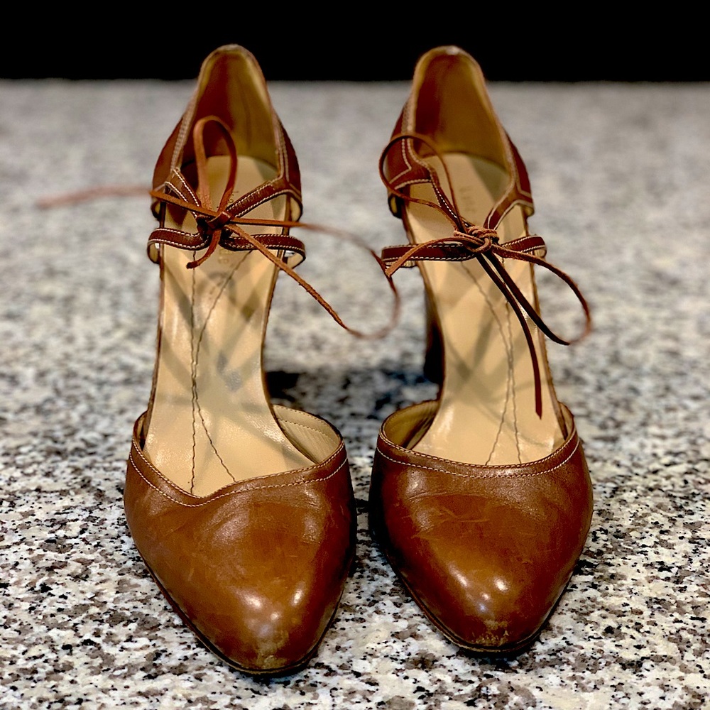 Brown Kate Spade Tie Front Leather Heels | 8B